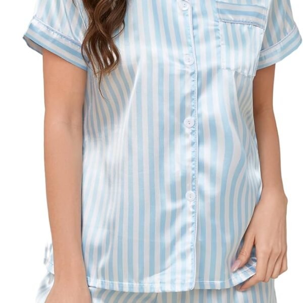 Women Silk Pajamas - Button Up Satin PJs with Notch Collar - 2 Piece Satin Pajamas Set