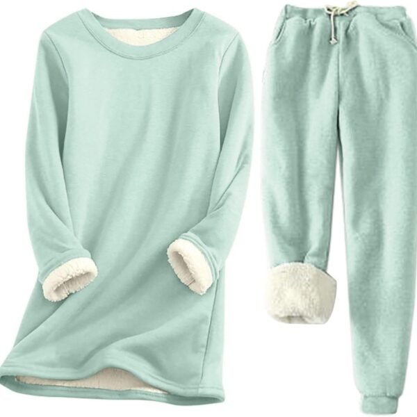 Fleece Pajamas Women Set Casual Sherpa Lined Fuzzy Pajama Soft Fall Winter Outfits Warm Cozy Thermal Lounge Set