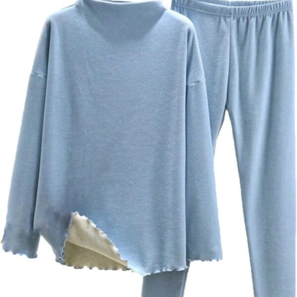 Women Fleece Lined Pajamas Set Long Sleeve Pullover Tops with Sleep Pants 2 Piece Sleepwear Thermal Loungewear