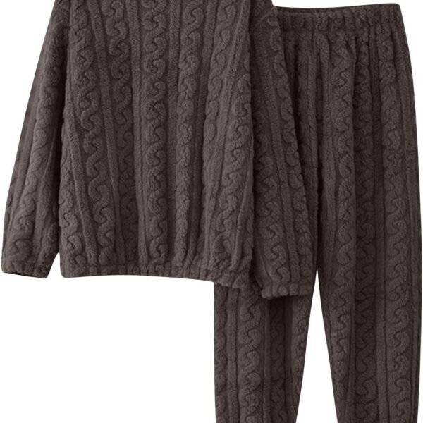 Fleece Fuzzy Sleepwear for Women Winter Warm Plush Lounge Set Thermal Crew Neck Long Sleeve Top and Pants Pajamas