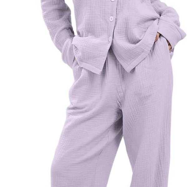 Womens Pajama Sets Cotton Pj Set Cute Heart Print Long Sleeve Button Down Shirt With Long Pants