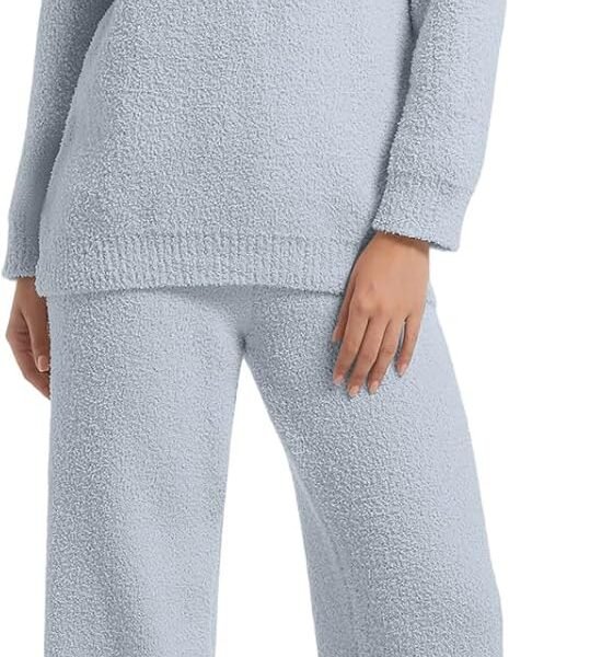 2 Piece Fleece Pajamas for Women Set Loungewear Outfits Knit Sweater Womens Long Sleeve Fuzzy Pajama Sets