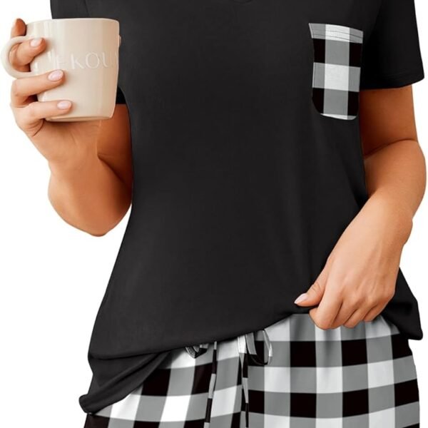 Womens Pajama Sets Short Sleeve Pajamas for Women Sets Soft Lounge Sets Casual V Neck Sleepwear PJS