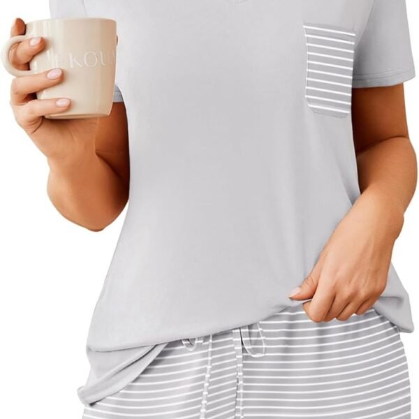Womens Pajama Sets Short Sleeve Pajamas for Women Sets Soft Lounge Sets Casual V Neck Sleepwear PJS