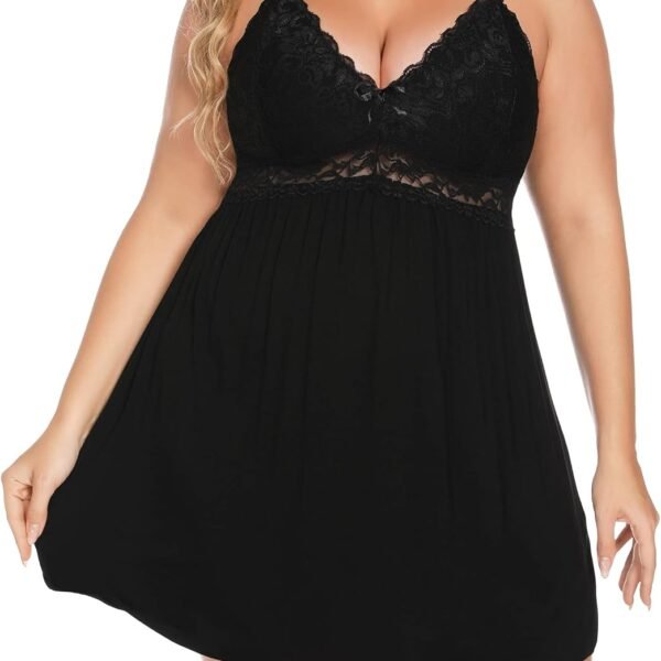 Plus Size Lingerie for Women Lace Modal Chemises Nightgown V-Neck Full Slip Babydoll Sleepwear Size 16-24 Plus