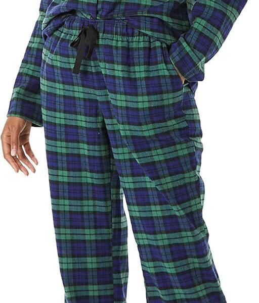 Women's Flannel Long-Sleeve Button Front Shirt and Pant Pajama Set