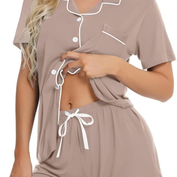 Womens Button Down Pajamas Set Short Sleeve Sleepwear Bride Soft Pj Lounge Sets XS-3XL
