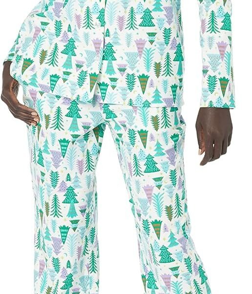 Women's Flannel Long-Sleeve Button Front Shirt and Pant Pajama Set