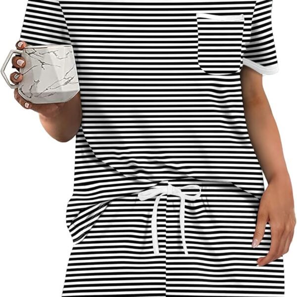 Womens Pajama Sets 2 Piece Soft Short Sleeve Top and Shorts Sleepwear Round Neck Pjs Lounge Set with Pockets