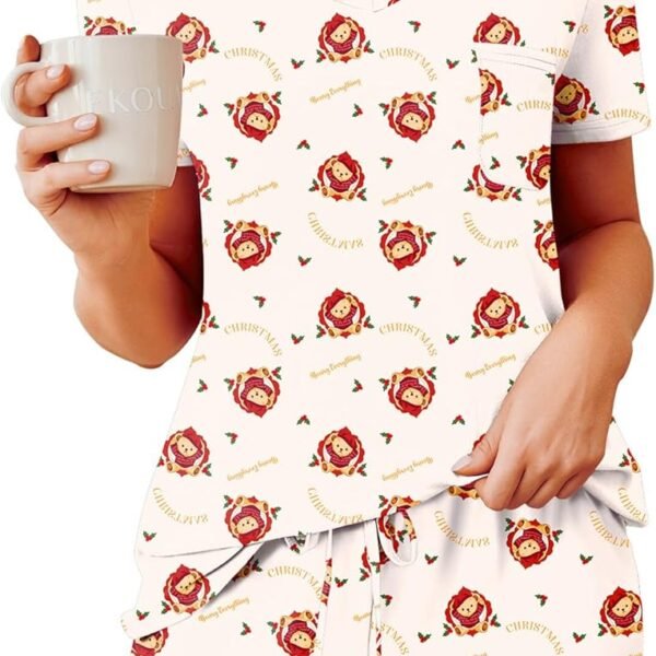 Womens Pajama Sets Short Sleeve Pajamas for Women Sets Soft Lounge Sets Casual V Neck Sleepwear PJS