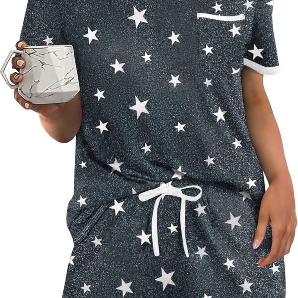 Womens Pajama Sets 2 Piece Soft Short Sleeve Top and Shorts Sleepwear Round Neck Pjs Lounge Set with Pockets