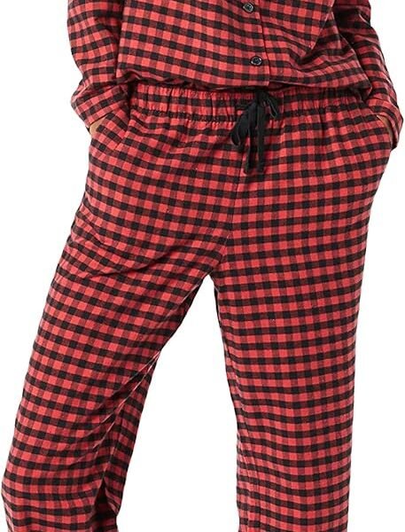 Women's Flannel Long-Sleeve Button Front Shirt and Pant Pajama Set