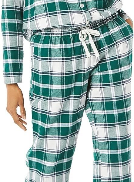 Women's Flannel Long-Sleeve Button Front Shirt and Pant Pajama Set