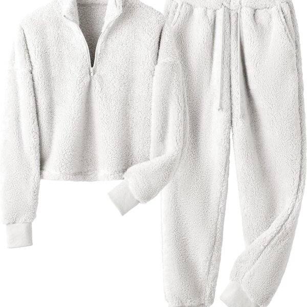 Womens Winter Pajamas Sets Soft Comfy Fleece Pullover Sherpa Pants Fuzzy 2 Piece Pjs Set Cute Warm Loungewear